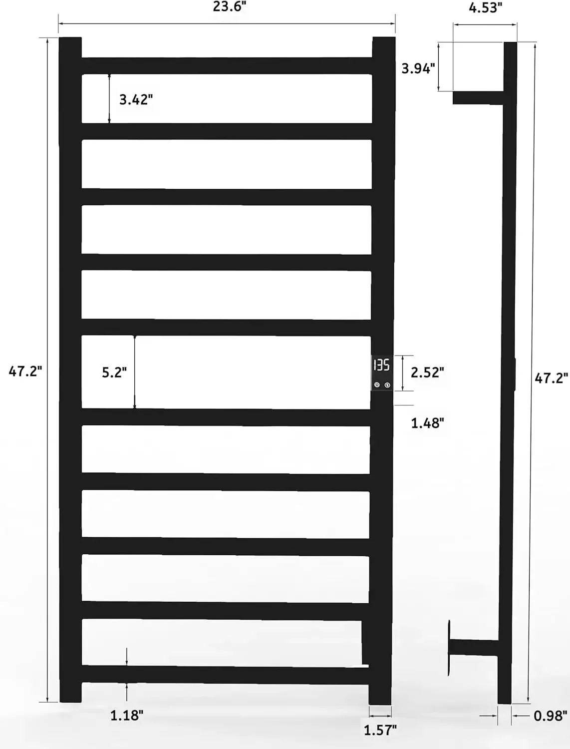 Elektrischer Handtuchwärmer, superdünn, mit Timer und Temperatur, mehrstufige Einstellungen, festverdrahtet und steckbar, 10 Bar