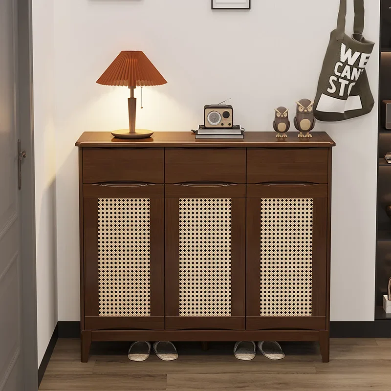 

Nordic solid wood rattan shoe cabinet home entrance porch cabinet household door storage cabinet small apartment simple modern