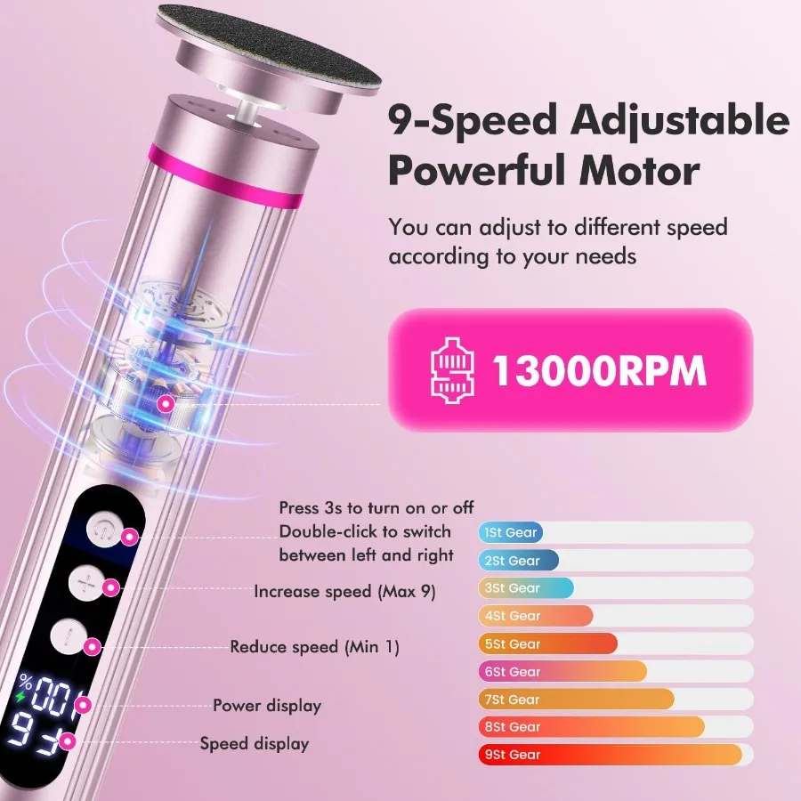 Removedor de callos de pies eléctrico inalámbrico 2 en 1 con herramientas de pedicura profesionales de 13000RPM para uso doméstico San de pie de Metal recargable