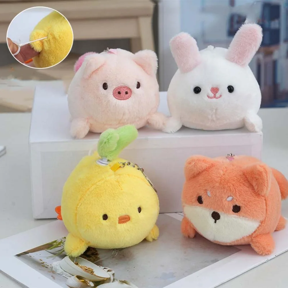 

Cute PP Cotton Rotate Tail Plush Toy Mental Beeping Chick Key Ring Rabbit Pulling Rope Love Animal Pendant Backpack