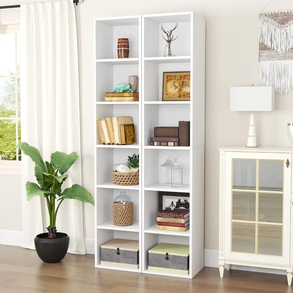 

71.5" Tall Narrow Bookshelf Set of 2, 6-Tier Cube Display Rack, Modern Corner Bookshelf with Storage Space, CD Storage Cabinet
