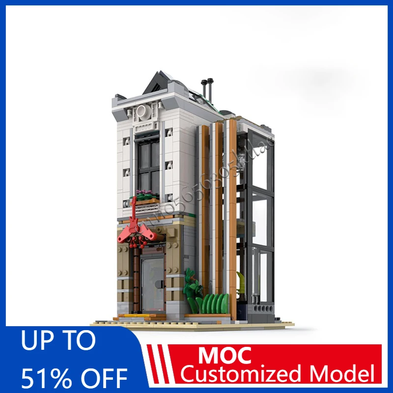 

868 детали MOC City Street Views, модульный виниловый магазин пластинок, строительный блок, обучающая сборка «сделай сам», детская игрушка, Рождественский подарок