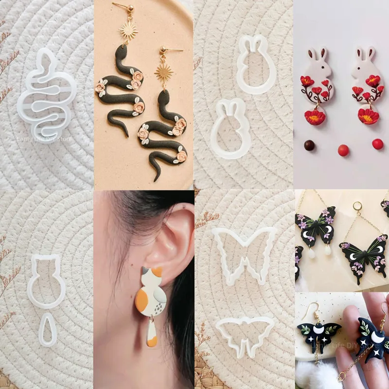 New Earrings Polymer Clay Molds Snake/Rabbit/Butterfly Soft Pottery Clay Cutters DIY Earring Jewelry Pendant Making Clay Tools