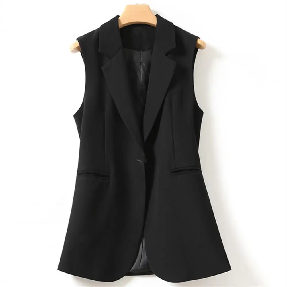 Breathable Vest Suit Elegant Sleeveless Women\'s Suit Vest with Lapel Pockets Single Button Waistcoat for Work Office Style Slim