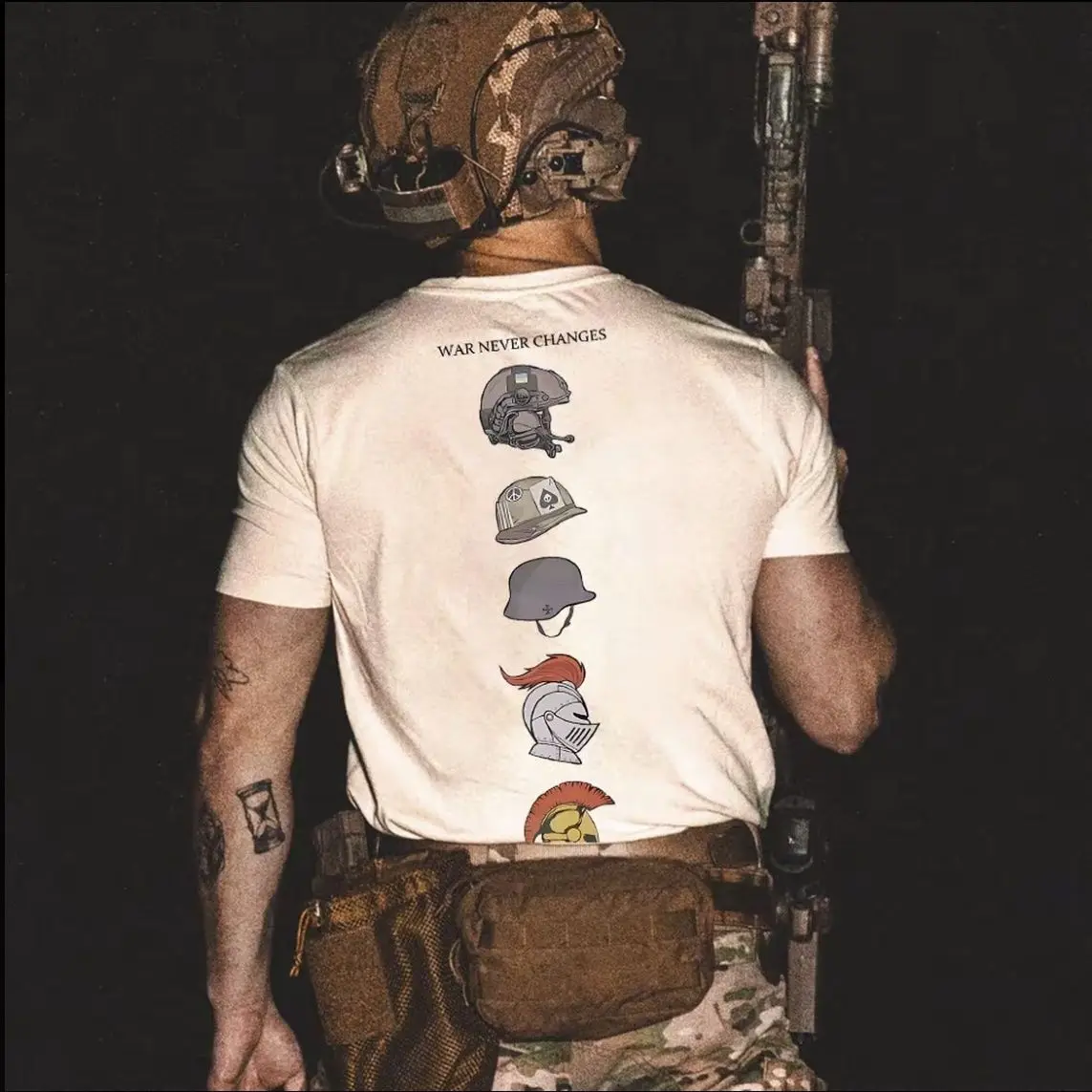 Helmet Evolution History American Trend Brand Short Sleeve T-Shirt Summer Men's Casual Loose Cotton Crew Neck Tee Street Wear