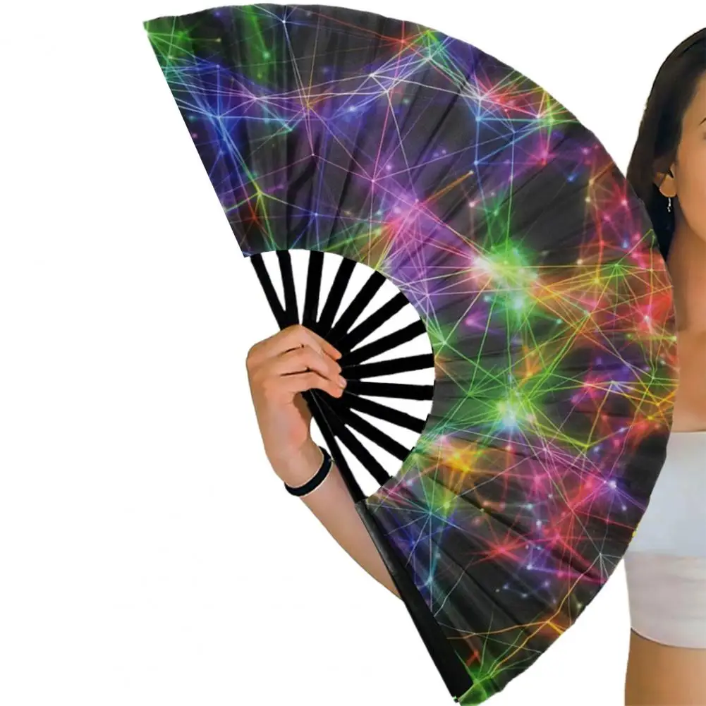 Folding Fan Bright Color Rainbow Starry Sky Color Glow In The Dark Festival Performance Party Supplies Hand Fan Xmas Dance Fan