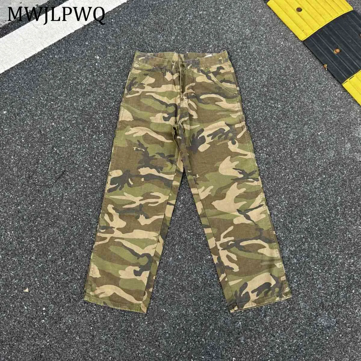 

MWJLPWQ High Street Camouflage Cargo Jeans Male Hiphop Style Niched Design Versatile Loose Casual Sports Men Wide Leg Pant 11046