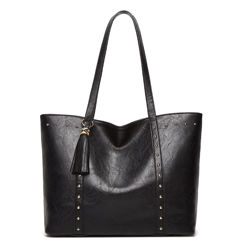 Fashion Women Handbag Rivet Tassel Designer Luxury Shoulder Bag Large Capacity Retro Tote Bag Ladies High Quakity Purse
