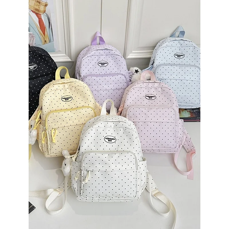 Korean-style polka dot high-appearance backpack for girls, large capacity, lightweight, versatile, suitable for elementary schoo