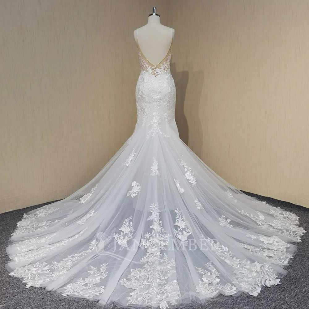 lvory Wedding Dress Spaghetti Straps Mermaid Bridal Gowns Women Elegant Shiny Bride Dresses Customized vestidos de novia boda