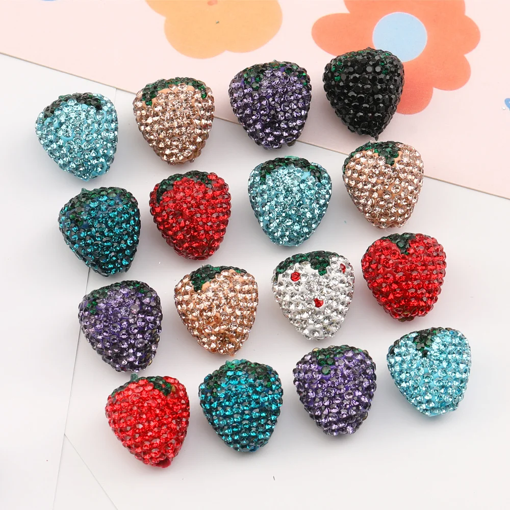 ST51 Cute New Cordial Design Polymer Clay Bead/Hand Made/Rhinestone Effect/Strawberry/DIY Bead/Jewelry Findings Components