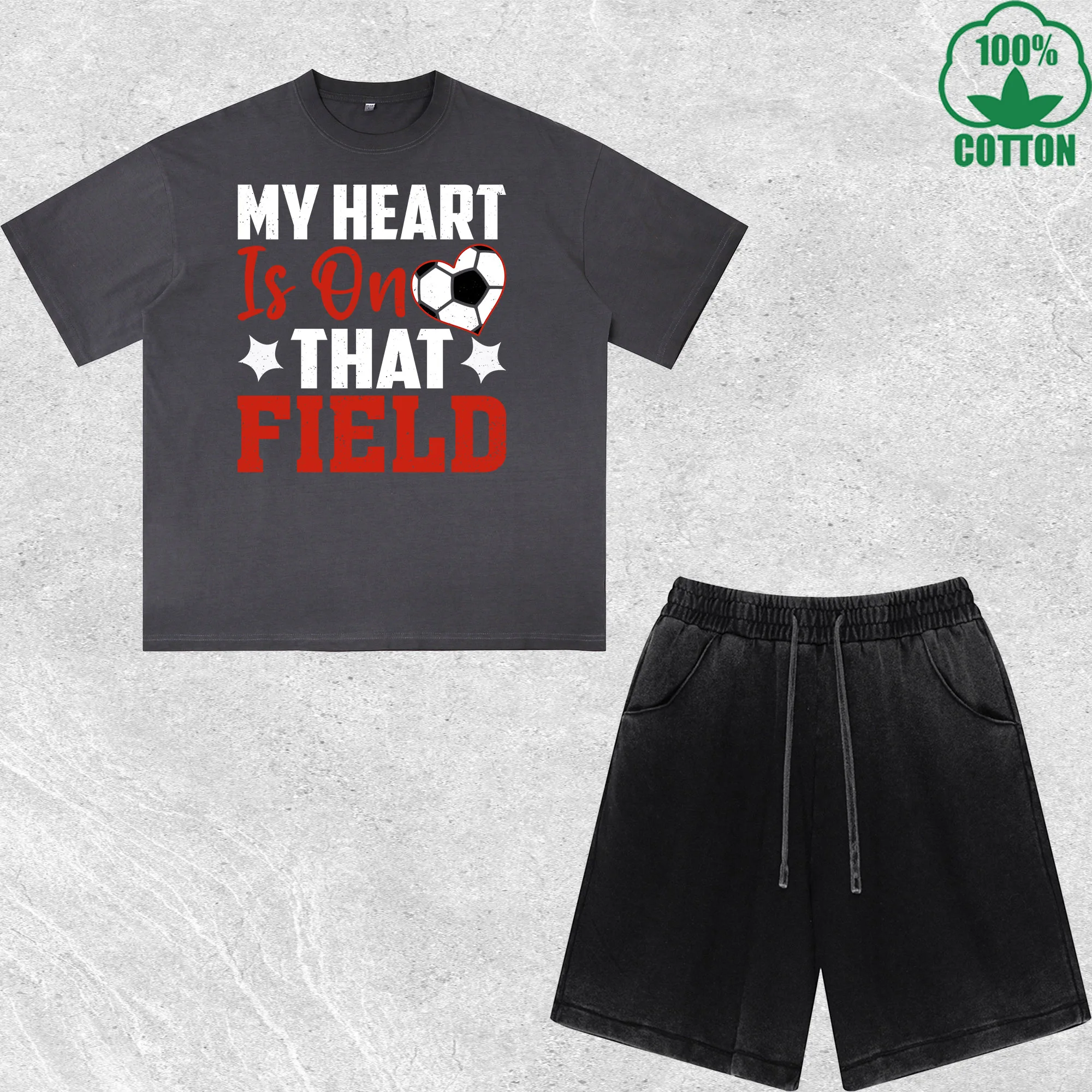 

My Heart That Field Printed Dirty Wash T-Shirt Shorts Set Multicolor Combo Loose Trendy Fashionable 100%Cotton Short Value Pack