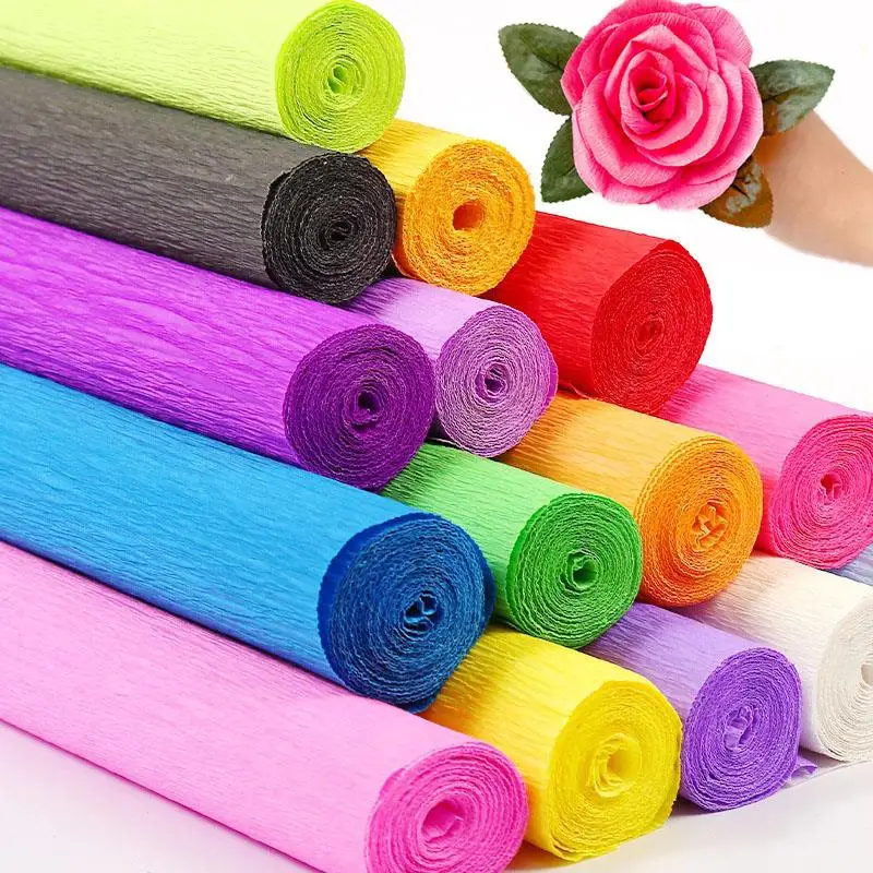 50x250cm Colored Crepe Paper Roll Origami Crinkled Crepe Paper Craft DIY Flowers Decoration Gift Wrapping Thickened Paper Craft