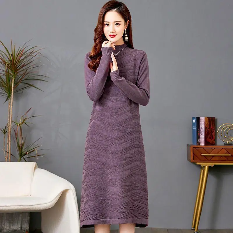 Camisola longa quente primavera outono mãe camisola vestido solto pulôver de malha mãe jumper moda malhas de lã roupas femininas