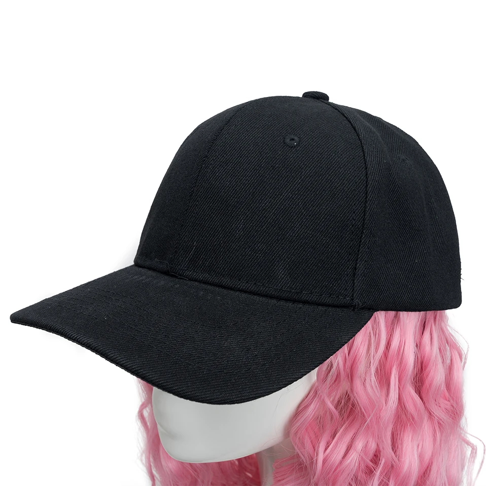 Hairro Synthetic 9 Colours Bob Wavy Hair with Baseball Cap Hat with Hair Wig Black Pink BOB Hair Short Wigs Extensions for Women