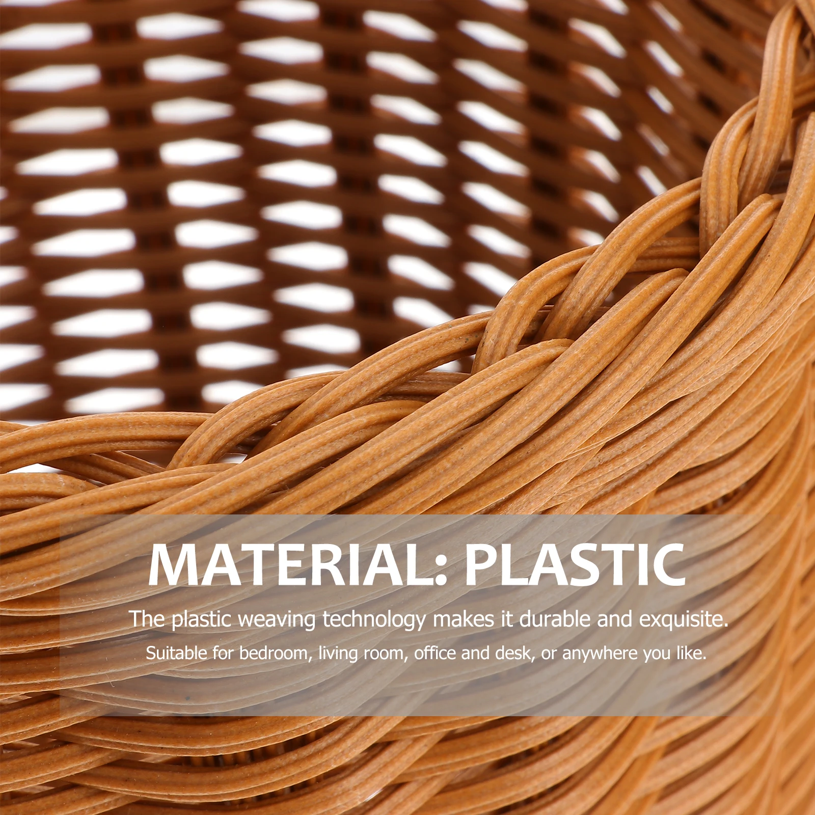 

Desktop Storage Basket Plastic Pen Holder Coffee Medium Size Imitation Rattan Design For Office Home School Stationery