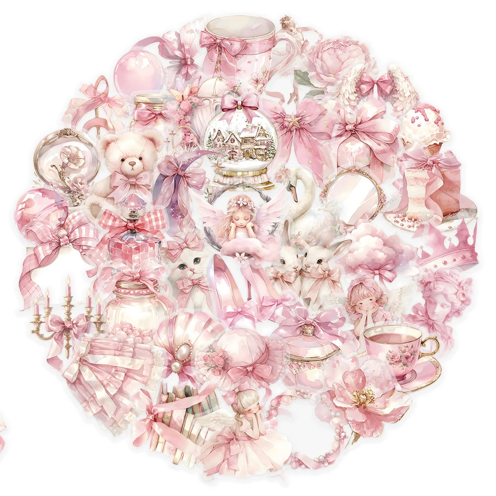10/30/50pcs Cute Pet Transparent Pink Fairy Tale Stickers Kawaii Decals DIY Laptop Notebook Diary Fridge Girl Decoration Sticker