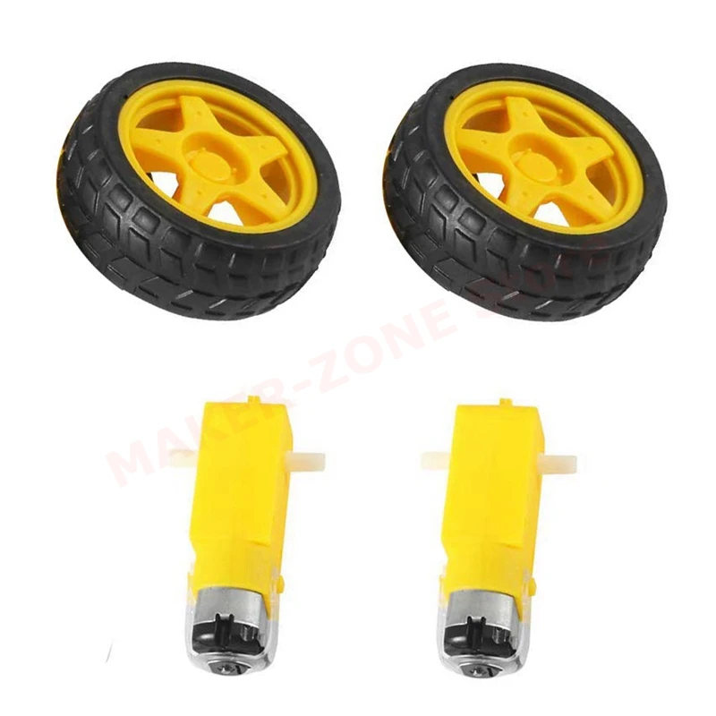 2pcs DC Electric Motor 3-6V Dual Shaft Geared TT Magnetic Gearbox Engine with 2Pcs Plastic Car Tire Wheel, Mini Φ67mm