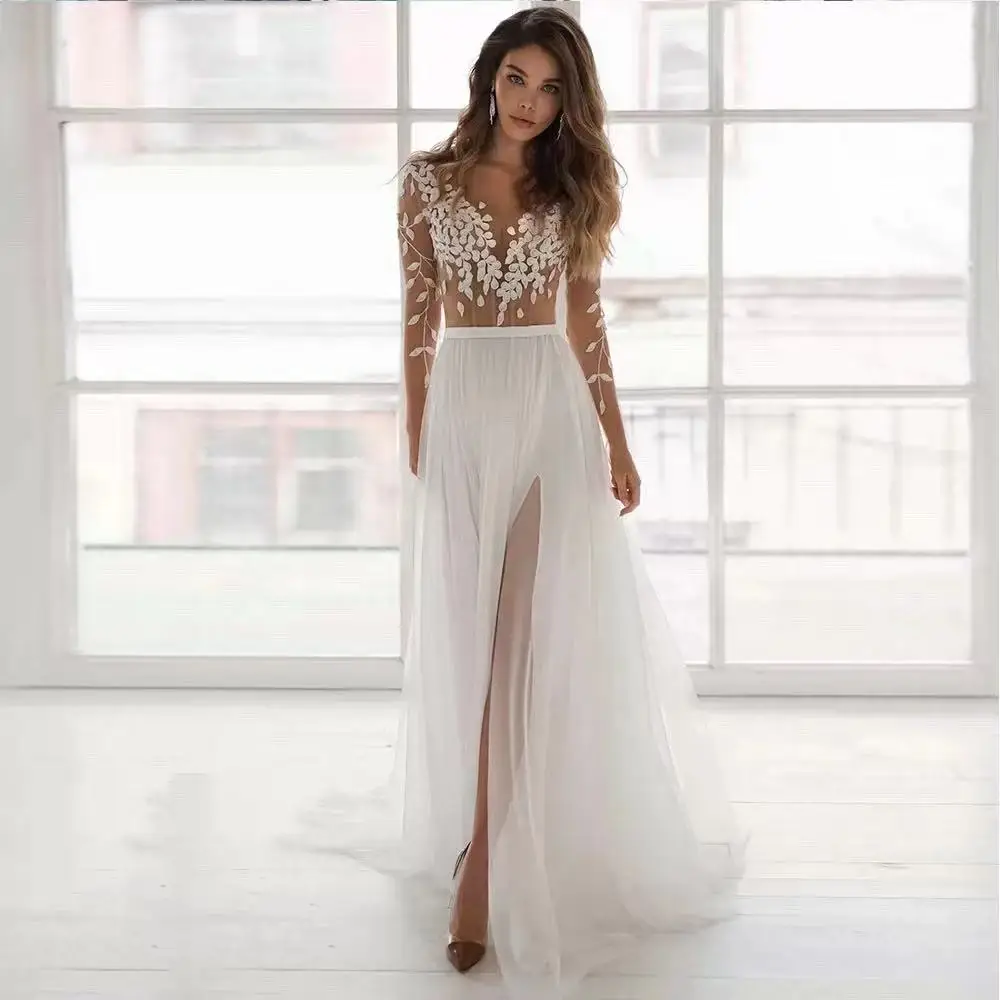 Personalizado uma linha vestidos de casamento feminino tule apliques vestidos de noiva formal vestido de noiva robe de mariée