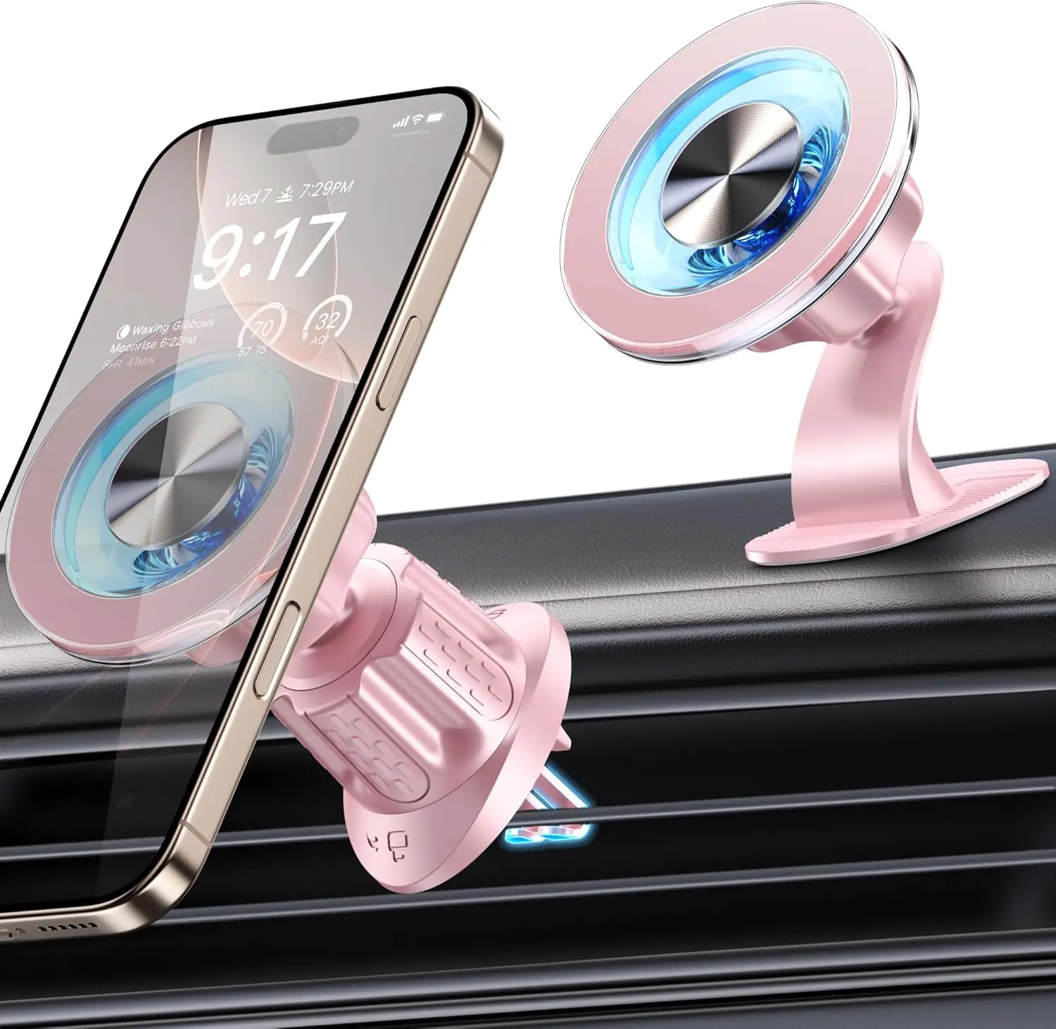 

2026 Upgraded Magnetic Car Phone Holder with 22X Magnets & Double-Hooks for iPhone Android - Pink