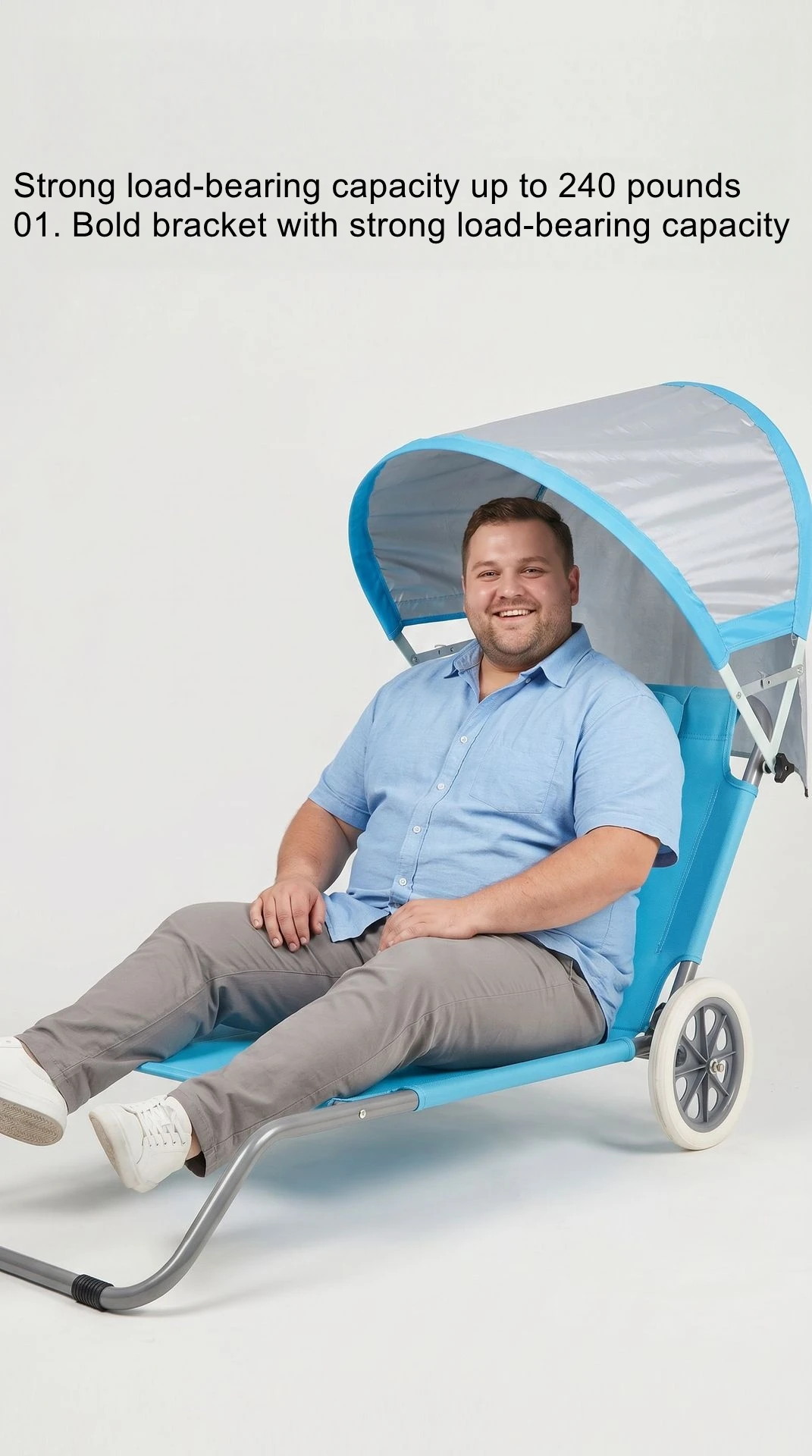Picnic camping armchair with sunshade, leisure lounge chair, outdoor folding nap with wheels, beach chair