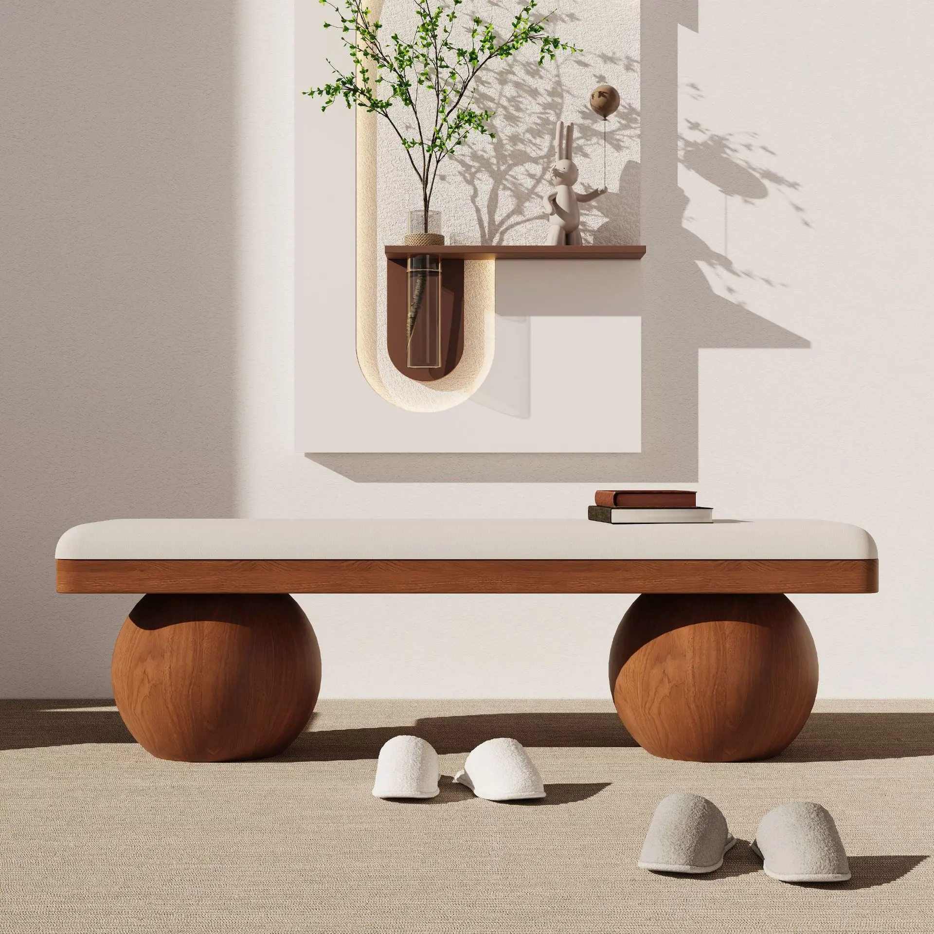 Wabi-sabi style designer living room sofa stool, cloakroom, foyer shoe changing bench, bedroom bed stool, rest bench