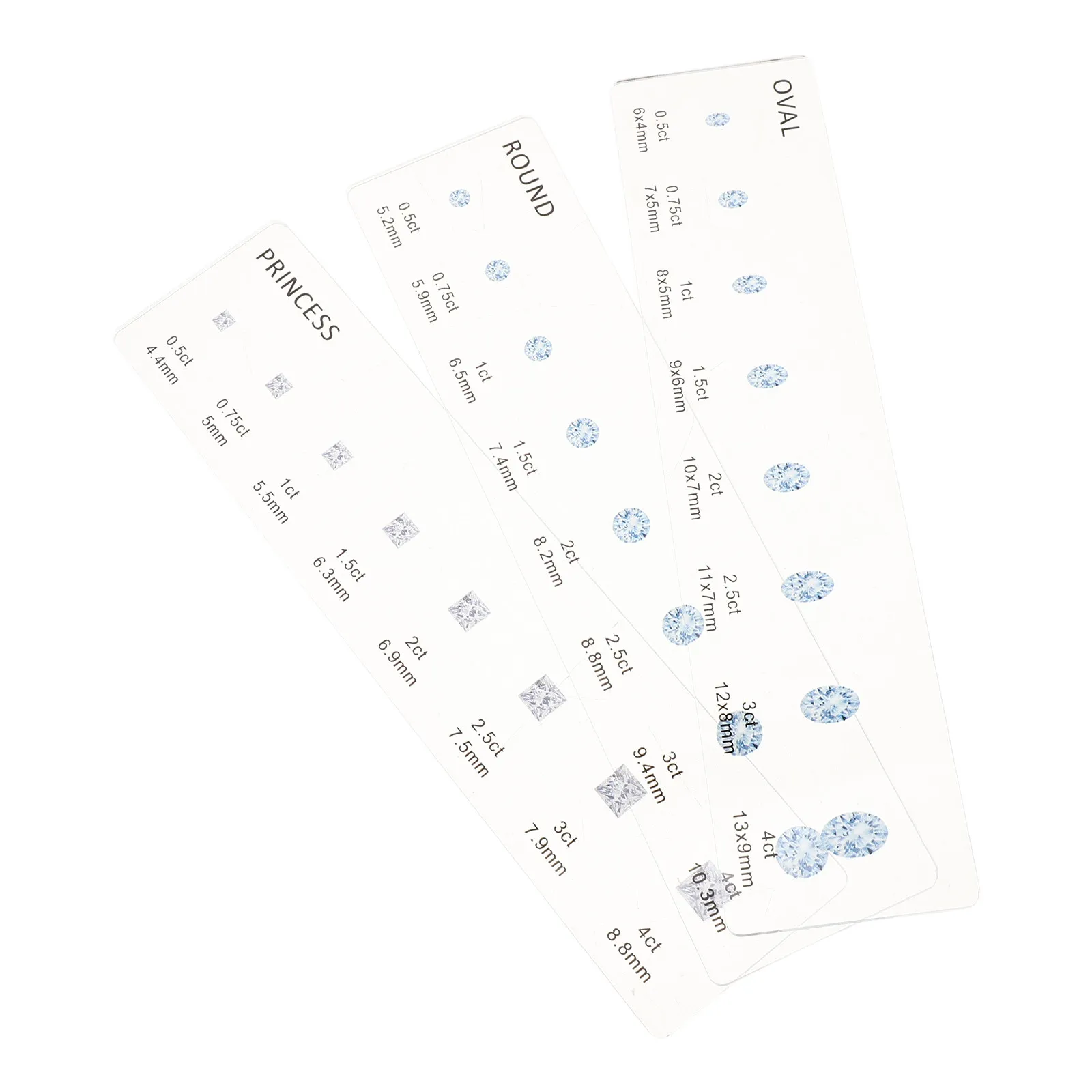 3Pcs Transparent Diamond Size Shape Measuring Tool Kit Sizer for Engagement Proposal Planning Round Chart