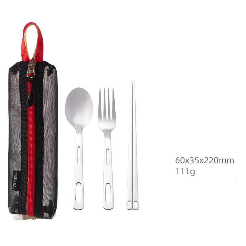 Conjunto de talheres de acampamento portátil aço inoxidável garfo colher pauzinhos utensílios de viagem ao ar livre