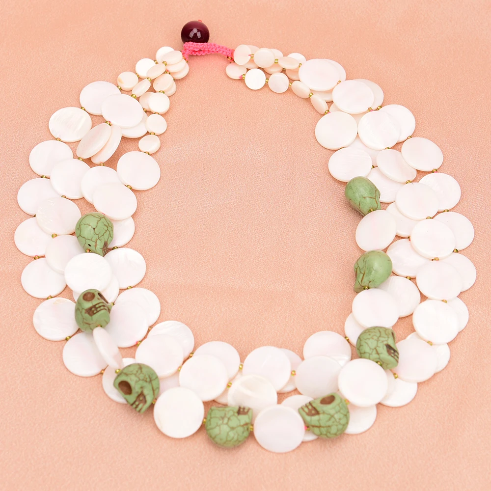 APDGG A66 Handmade 4 Rows Natural Mix Stone Shell Turquoise Multi Strands Necklace