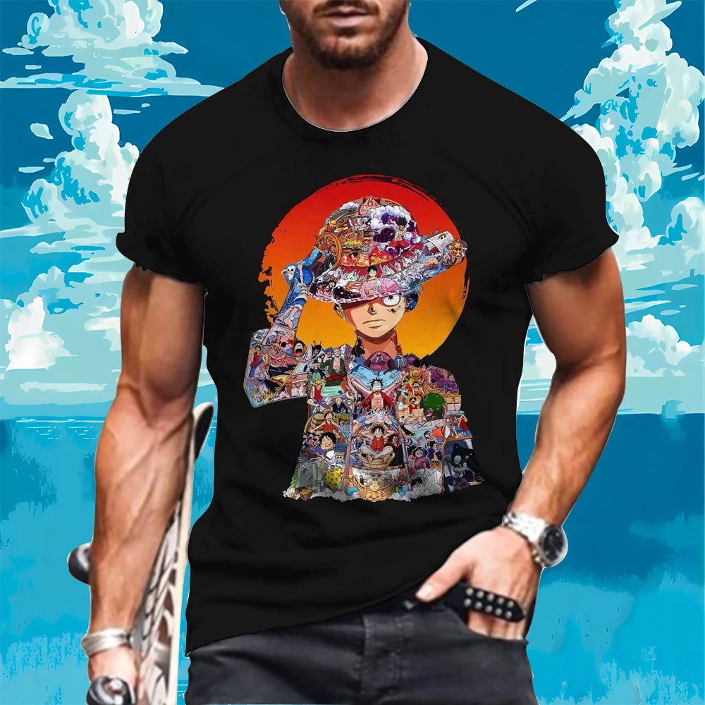 Erkek tişört Luffy Zoro tek parça yeni üst 2024 110-6XL Streetwear moda kısa kollu Tee erkek giysileri Y2k çocuk T-shirt spor