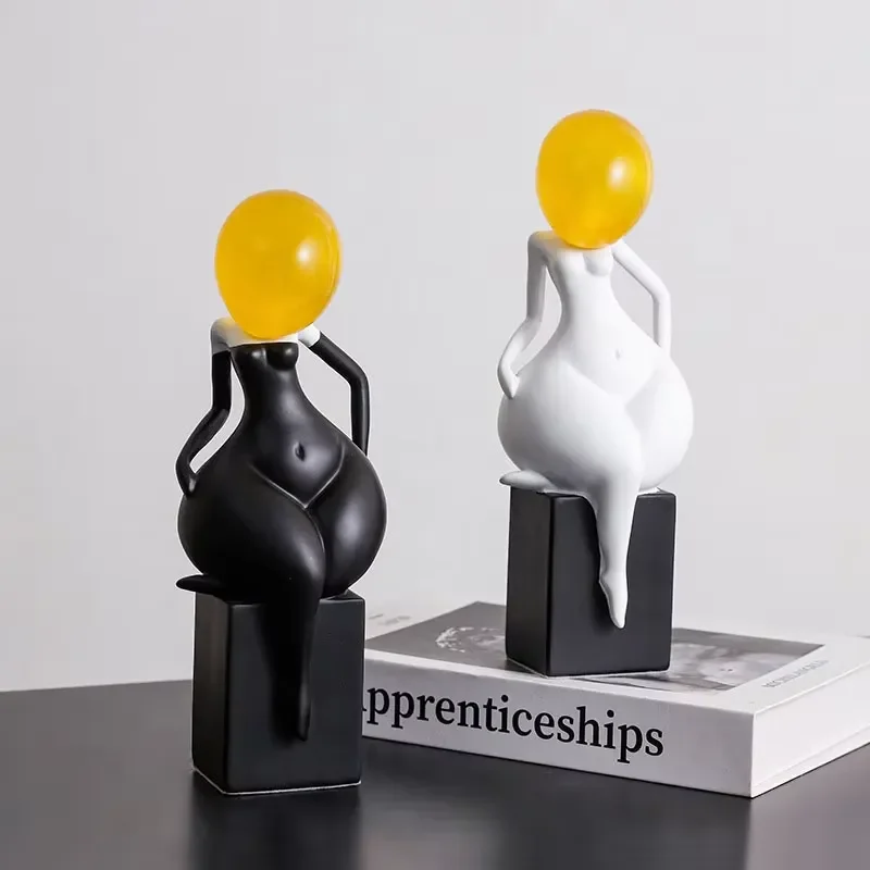 Modern Abstract Figure Resin Crafts Minimalist Art Black Sculptures Wine TV Cabinet Home Decor Ornaments for Living Room