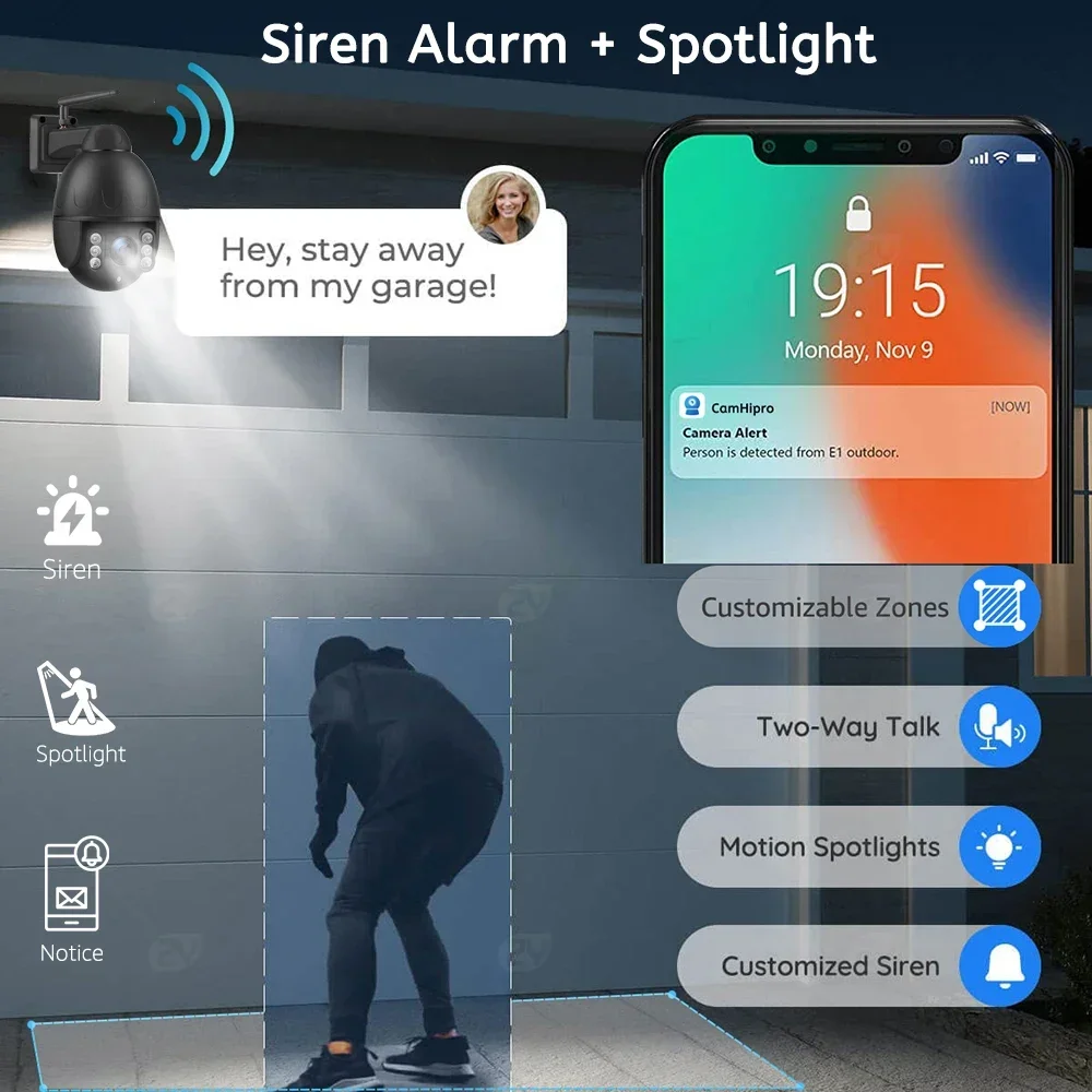 8MP 4K IP Camera 5X Optical Zoom Outdoor WiFi Surveillance Camera Auto Tracking PTZ Human Vehicle Detect Security Camera CamHi