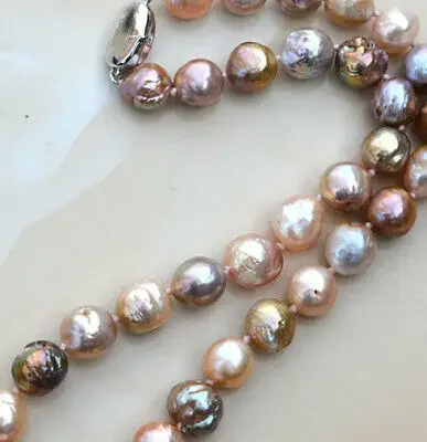 Natural 10-11mm & 11-12mm Pink purple Reborn Baroque Edison Pearl Knot Necklace 17