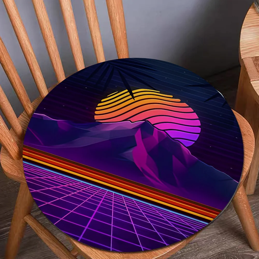 Neon Retrowave Synthwave Creative Dining Chair Cushion Circular Decoration Seat For Office Desk Cushions Home Decor