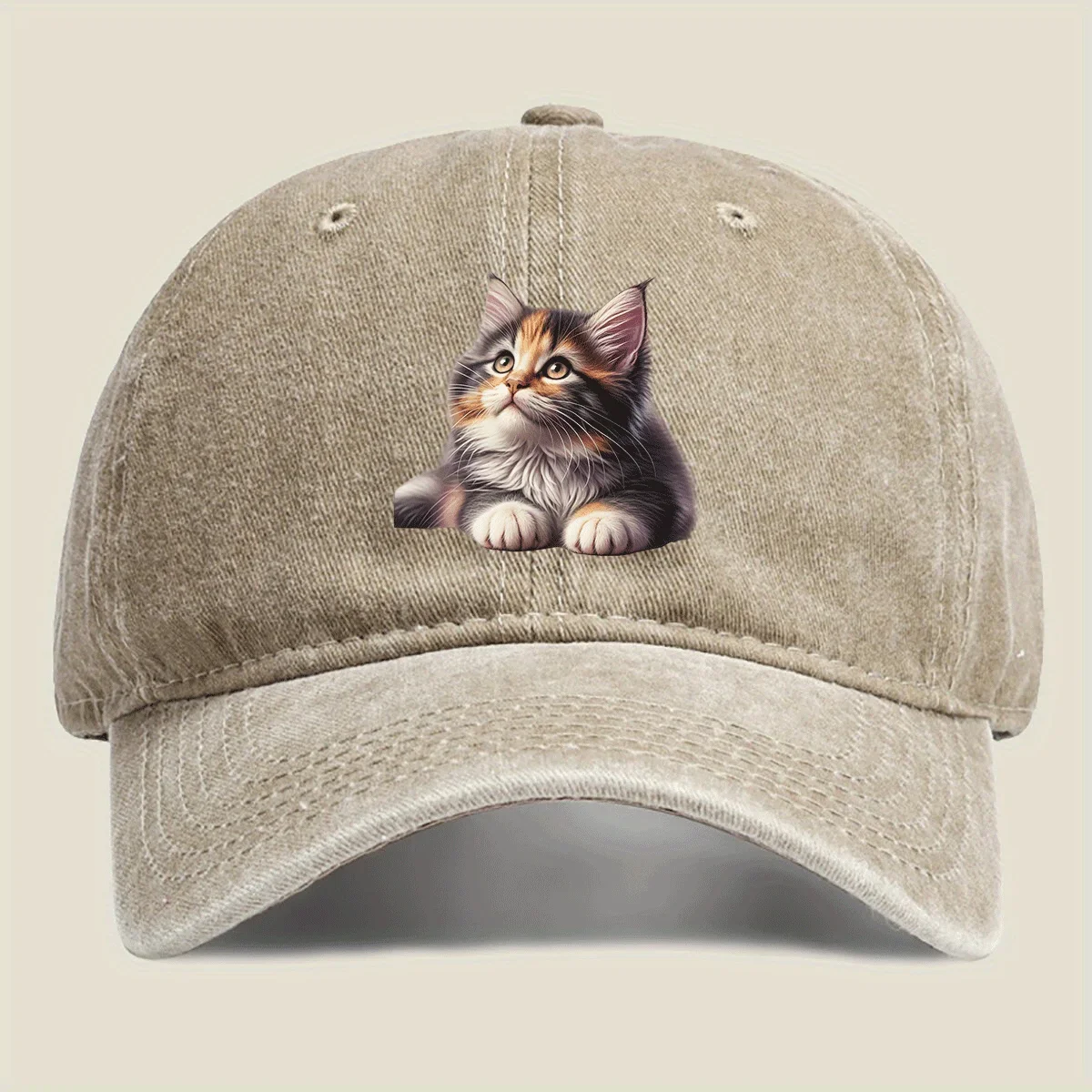 Looking Up at The Cat Print Washed Baseball Cap, Suitable for Summer Outdoor Sports And Casual Wear, Available in Sets of 1 Or 2