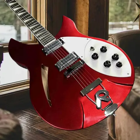 핫 세일 일렉트릭 기타 밝은 빨간색 330 세미 할로우 디자인 휴대용 로즈우드 강력한 베이스 무료 배송