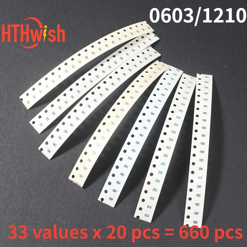 

660 шт./компл. 0603 1210 комплект резисторов SMD, набор в ассортименте, 1 Ом ~ 1 м, 33 значения * 20 шт., чип-резистор, электронный комплект «сделай сам»