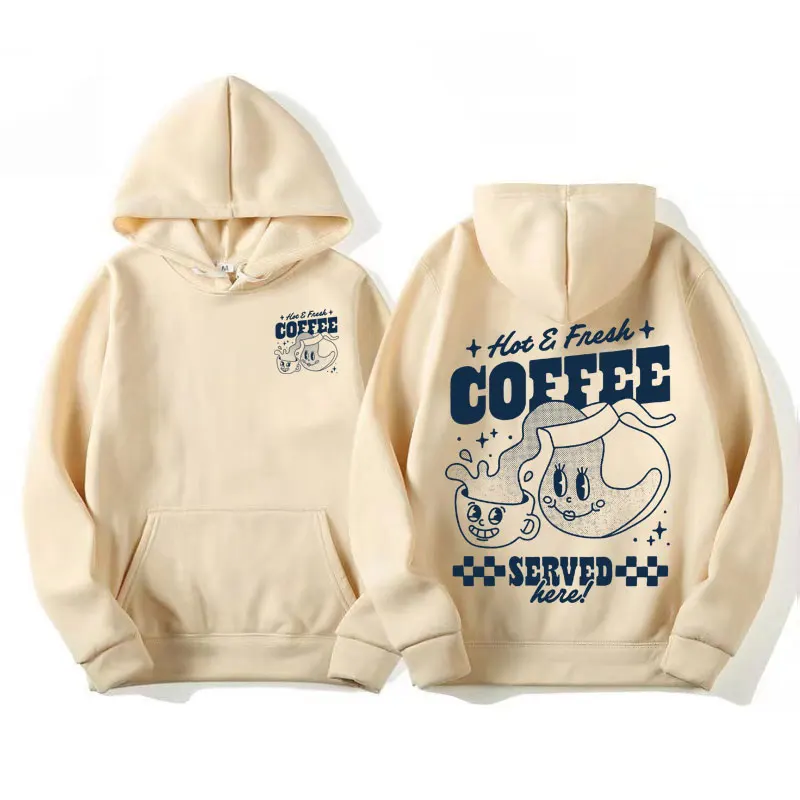 Hot & Fresh Coffee Funny Meme Cute Hoodie Men's Women Fashion Cartoon Y2k Pullovers Hoodies Casual Fleece Sweatshirts Streetwear