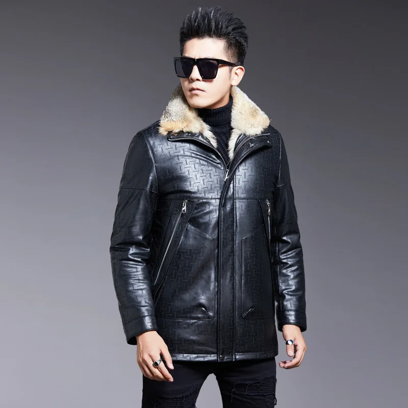 Tcyeek Winter Real Wolf Fur Liner Coat Men Sheepskin Genuine Leather Jacket Mens Clothing Warm Natural Fox Fur Collar Coats Luxe