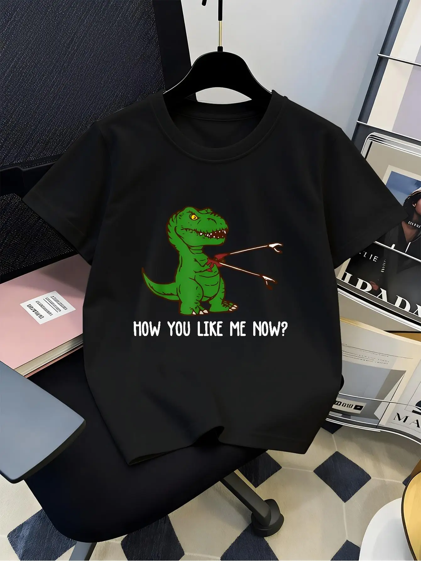 Funny Green T Rex Dinosaur How You Like Me Now Cartoon Art Graphic Print Family Matching Short Sleeve Tee Boys Girls Kids Tops
