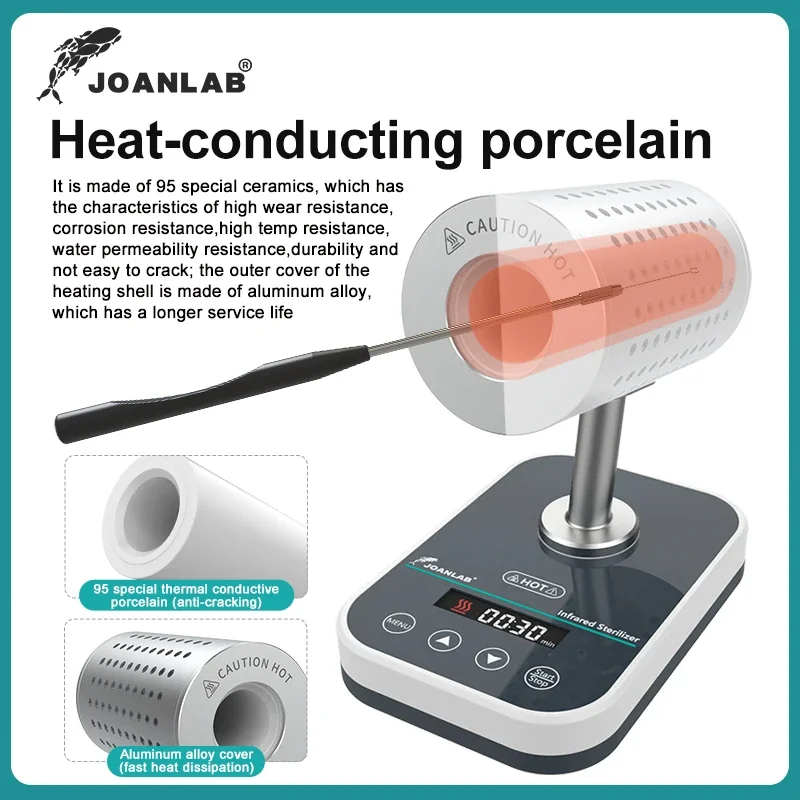 JOANLAB Infrared Inoculating Loop Sterilizer, Digital Timing Electric Heated High Temp Rapid Sterilizer for Microbiology Laborat