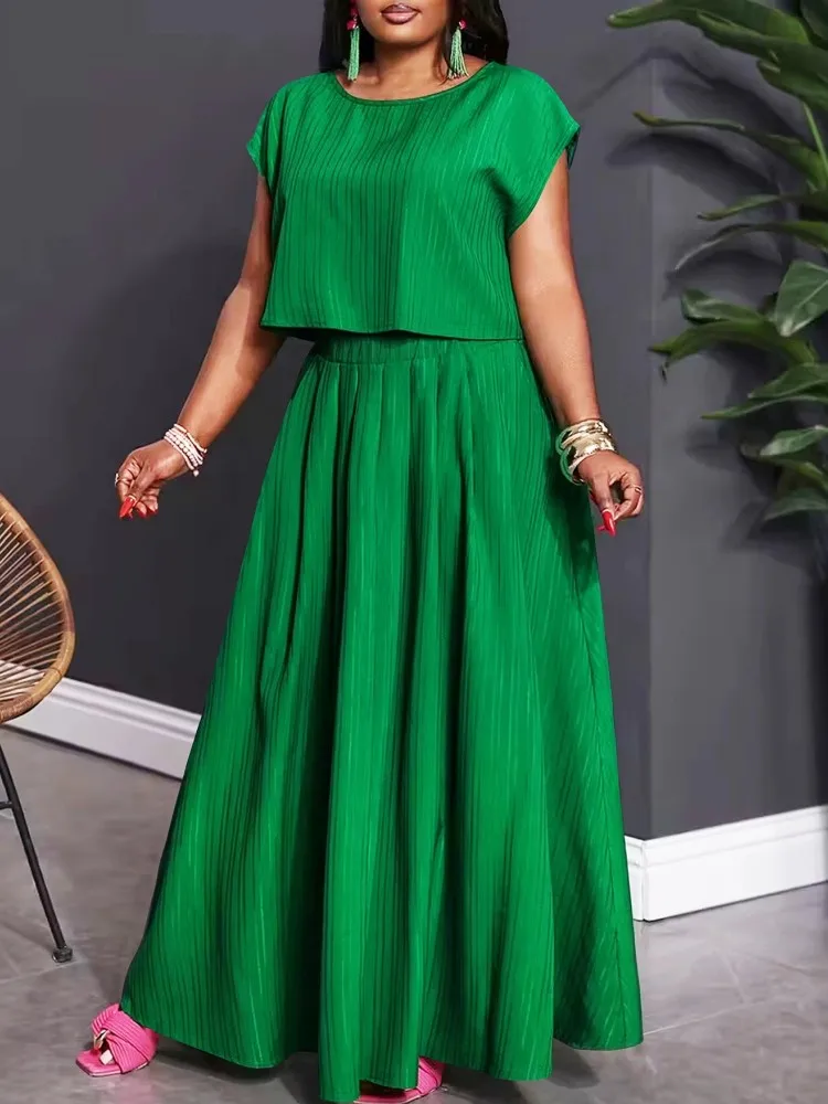 L-4XL Plus Size Damenbekleidung 2-teilige Sets Neu eingetroffen Passende zweiteilige Sets Grünes Top und Rock Anzüge Outfits Kleidung
