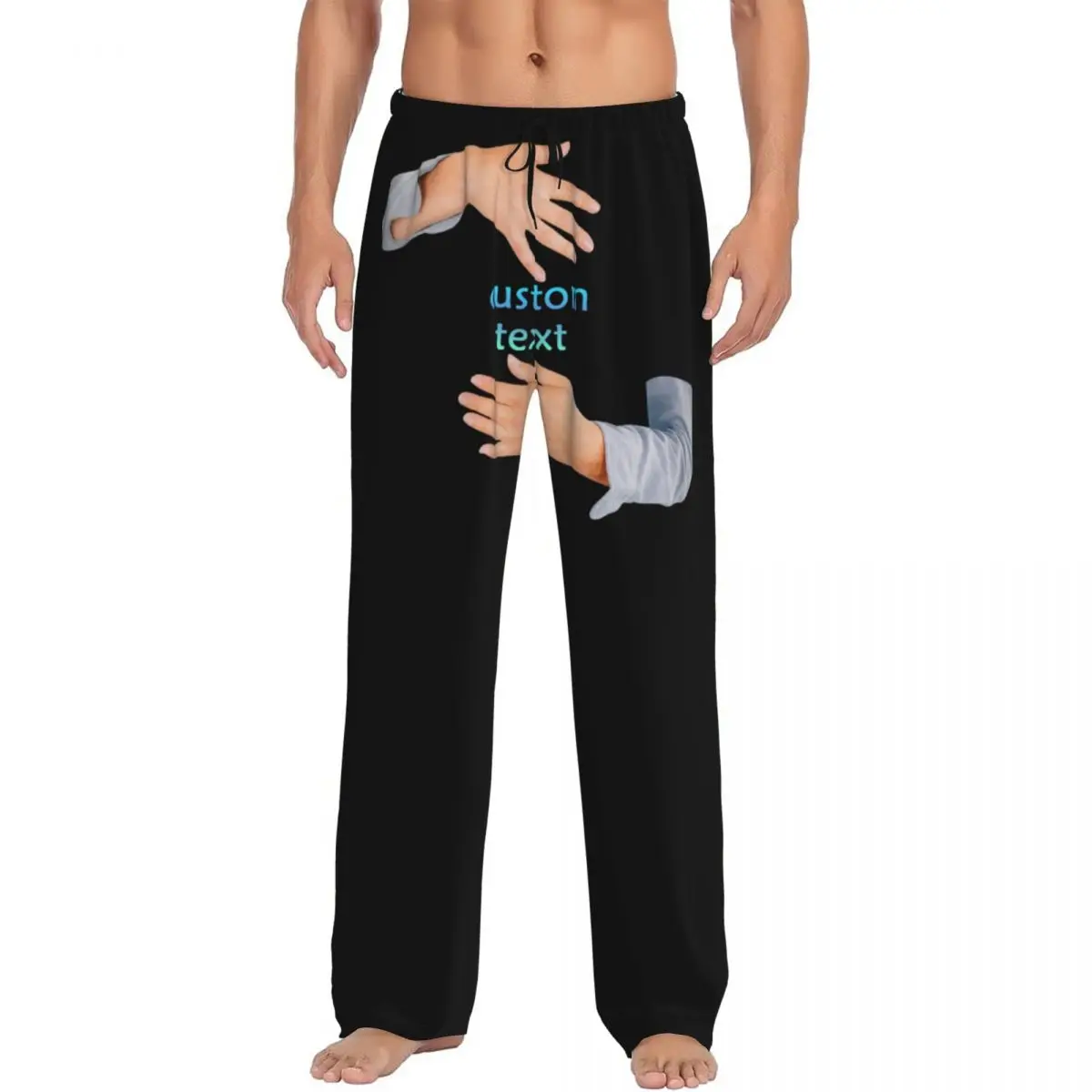 

Custom Custom Text Pajama Pants Sleepwear for Men Elastic Waistband Sleep Lounge Bottoms with Pockets