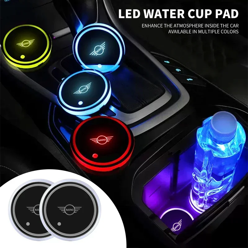 Led Car Cup Drink Holder Logo Light USB Charging Luminous Coaster For Mini Cooper S Clubman R50 R53 R56 R60 F55 F56 R57 R58 R59