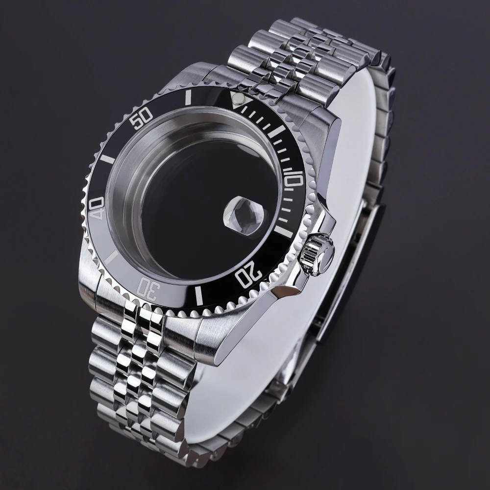 

40mm Silver Men's Watch Case WatchBand Sapphire Glass For Seiko NH34 NH35 NH36 ETA 2824 Miyota 8215 Movement 28.5mm Dial SUB GMT