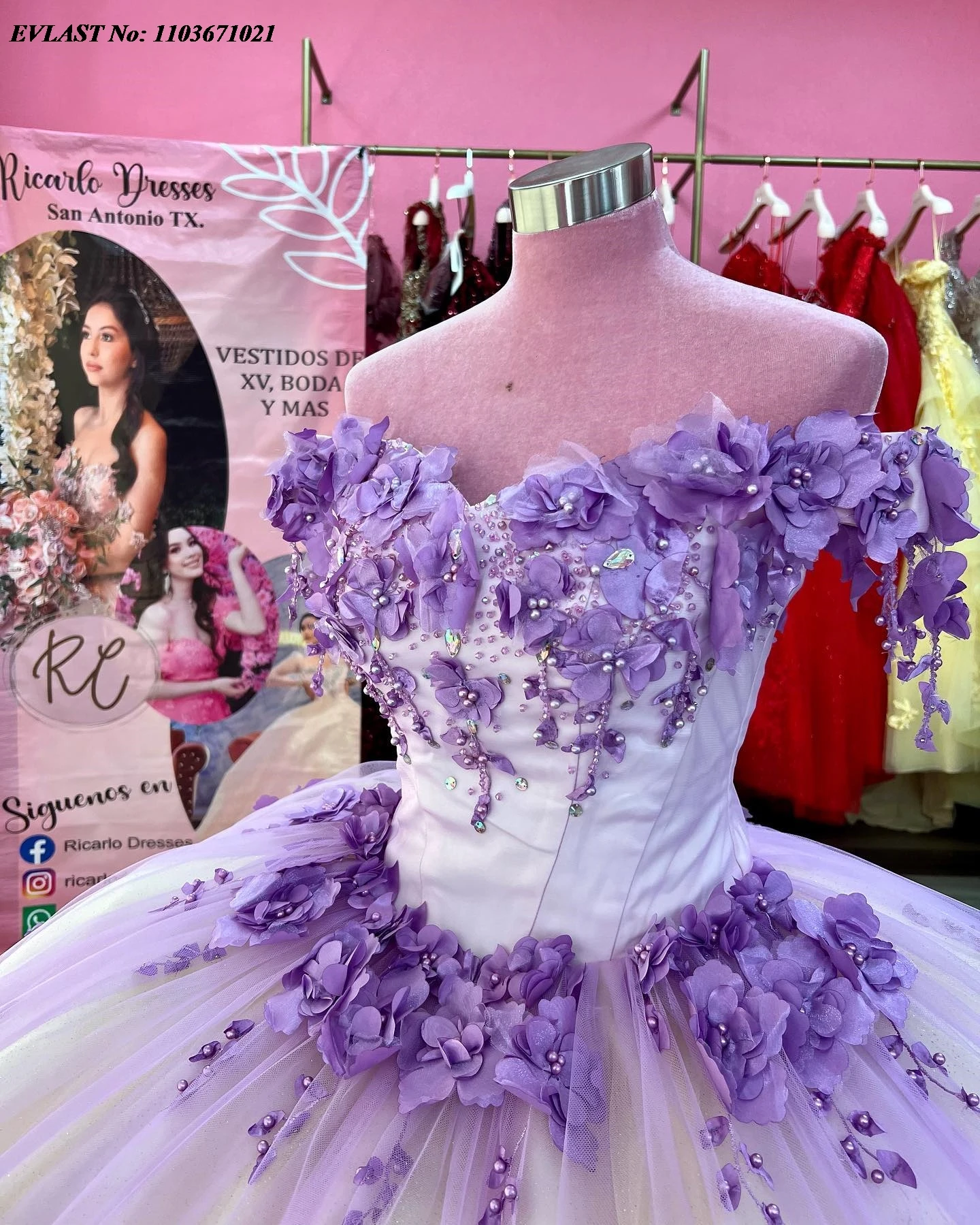 EVLAST Customized Ivory Quinceanera Dress Ball Gown Purple 3D Floral Applique Beading Corset Sweet 16 Vestidos De Anos SQ362