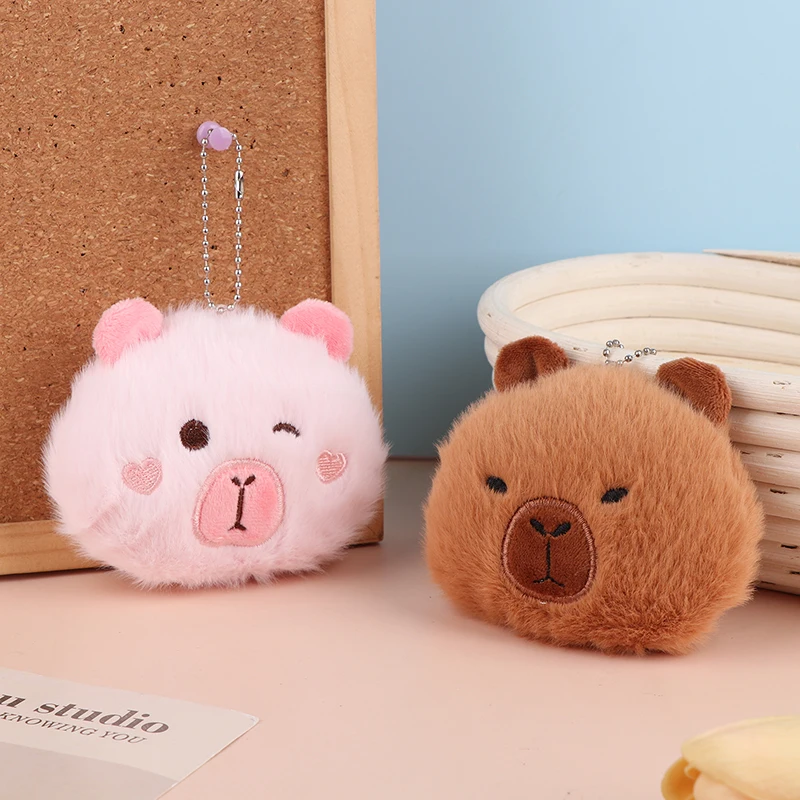 Squeaking Capibara Plush Toy Keychain Cartoon Capybara Soft Stuffed Doll Pendant Car Key Ring Backpack Bag Decor Kid Gift