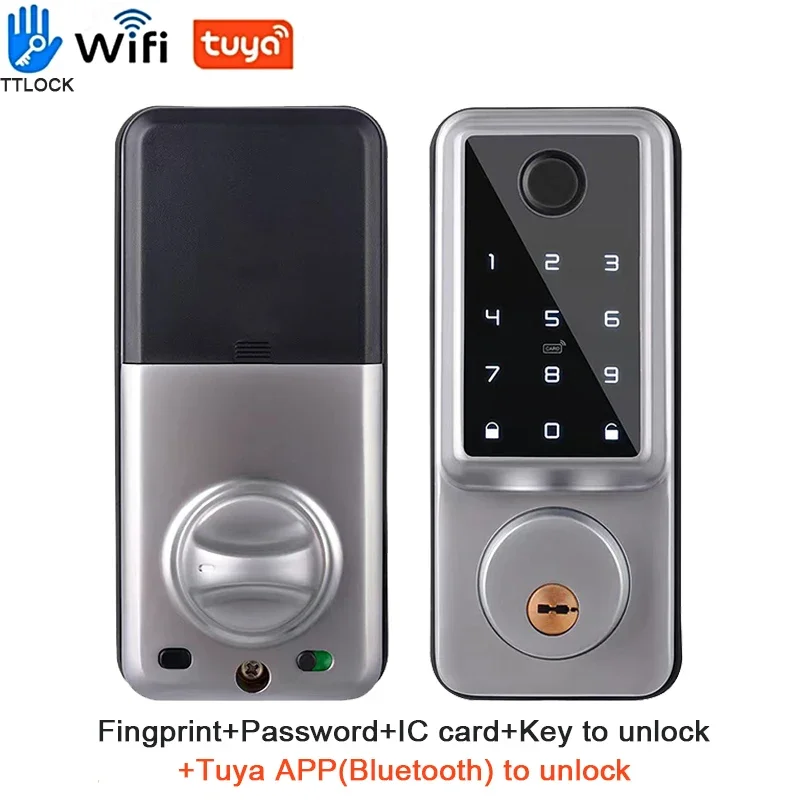 

Tuya APP WIFI Automatic Electronic Keyless Deadbolt Smart Door Lock With Digital Code Fingerprint IC Card Mechanical Key Unlock