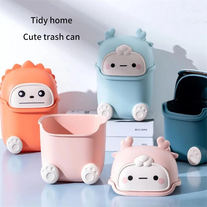 Kawaii Mini Trash Can Desktop Garbage Bin Home Office Rubbish Bin Cartoon Cute Waste Dustbin Household Kids Room Decoration