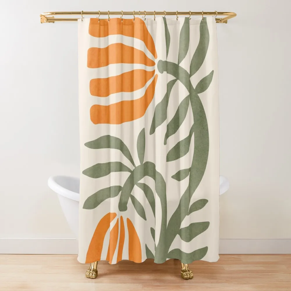 

Современный цветок в стиле ретро, оранжево-зеленая занавеска для душа для ванной комнаты, душевые наборы для ванной комнаты, занавеска для ванной комнаты